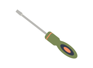 Isolated screwdriver on a white background. Flat. The tool is khaki, terracotta, orange and dark blue.