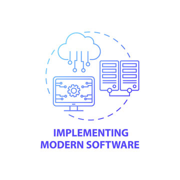 Implementing modern software concept icon. Business consulting task idea thin line illustration. Resource management. Improving existing workflows. Vector isolated outline RGB color drawing