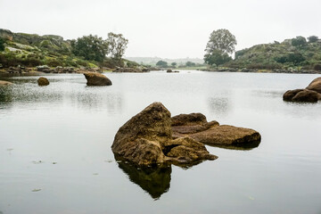 Los Barruecos, granite formations and ponds with great animal diversity in a natural monument in...