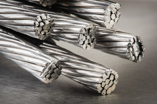 Aluminum electrical power cable close-up