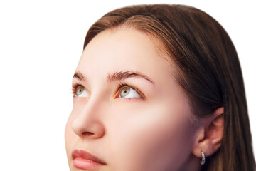 Fototapeta premium Close-up shot of young woman looks up.