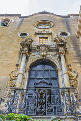 Carved Baroque portal of Santo Stefano Church also known as church of Purgatory (Chiesa del...