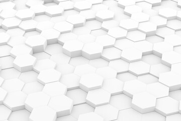 Random shifted white hexagon honeycomb geometrical pattern background with soft shadows