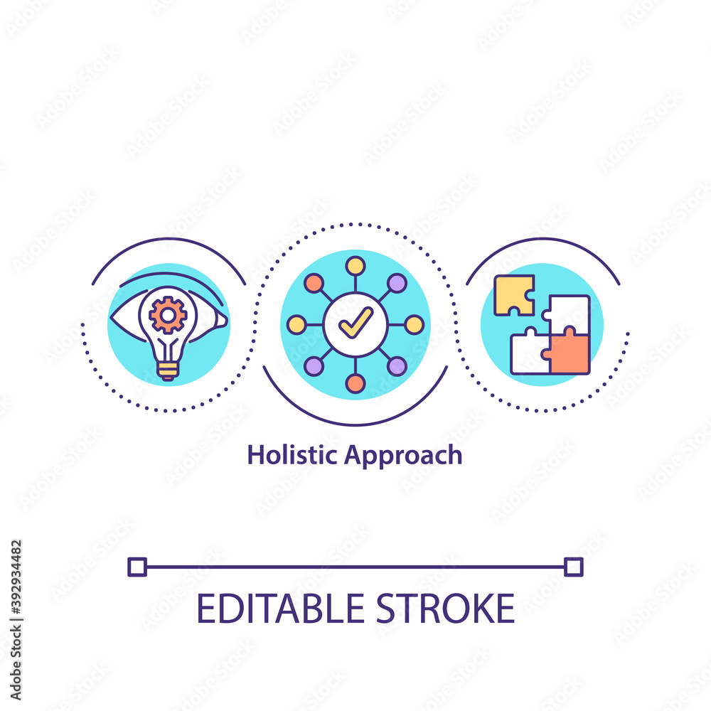Poster holistic approach concept icon. employee holistic perspective idea thin line illustration. take all 