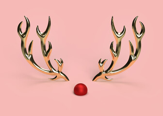 concept de noel sur fond isolé . Bois de rennes et nez rouge en soie. Illustration 3d © motion_fabfab