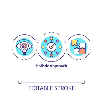Holistic approach concept icon. Employee holistic perspective idea thin line illustration. Take all details into work account vector isolated outline RGB color drawing. Editable stroke