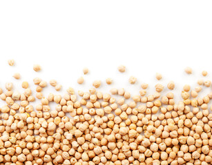 Dry chickpeas close-up on a white background isolated, chickpeas background. Copy space