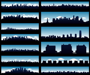 Cityscape silhouette background isolated on black