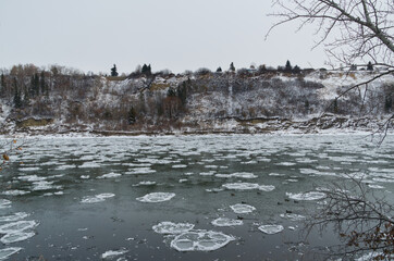The North Saskatchewan River Freezing over during the Late Fall and Winter Season