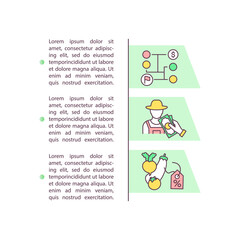 Farm produce marketing concept icon with text. Agricultural sale. Provision distribution. PPT page vector template. Brochure, magazine, booklet design element with linear illustrations