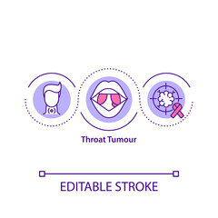 Throat tumour concept icon. Disease diagnosis and symptoms. Treatment of throat cancer. Medical help idea thin line illustration. Vector isolated outline RGB color drawing. Editable stroke