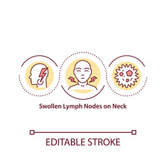 Swollen lymph nodes on neck concept icon. Strong body infection. Getting illness. Sore throat idea thin line illustration. Vector isolated outline RGB color drawing. Editable stroke