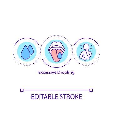 Excessive drooling concept icon. Saliva in the mouth excess. Medical conditions. Chronic health conditions idea thin line illustration. Vector isolated outline RGB color drawing. Editable stroke