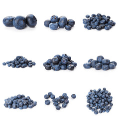 Group of fresh blueberries isolated on white background . full depth of field