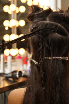 Styling A Young Brunette Girl's Hair, Backstage Of NYFW