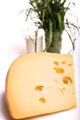 Family farm products. Maasdam cheese. Dairy farm production.