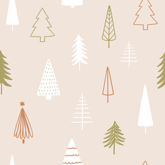 Christmas season vector seamless pattern. Abstract Christmas trees. Hand drawn texture for wallpaper, pattern fills, web page background, wrapping paper..