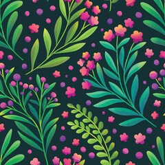 Watercolor seamless floral pattern. Botanical modern background with leaves. Hand-drawn illustration for fabric, textile, wallpaper, print design.