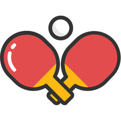 
Pair of rackets and a ball, flat vector icon symbolising table tennis game
