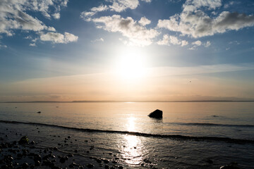 Wide angle view of sunset over the Puget Sound