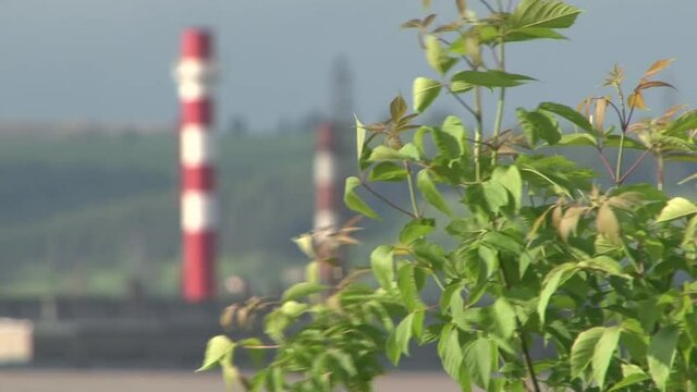 The Ural town of Chusovoy is surrounded by greenery in summer.