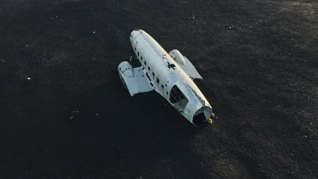 Drone Over Plane Wreckage In Sand