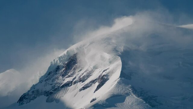 Strong wind blown snow on the shoulder of Mont Blanc (Dome du Gouter)