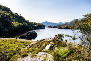 Shehy Mountains on the border between County Cork and County Kerry. When the icecaps retreated, they left behind hundreds of lakes in the valley