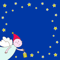 frame with an angel in a flat design for Christmas greetings