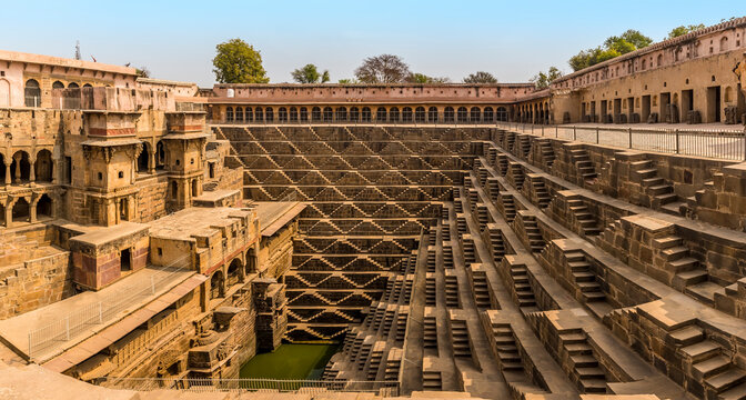 A panorama view across a step well at Abhaneri near to Jaipur, Rajasthan, India in the morning