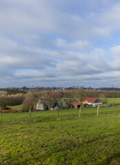 Houses on a hilly countryside landscape view