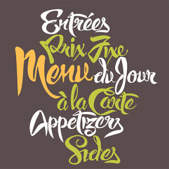 Hand-lettered Meal Category Headers—Entreés, Prix Fixe, du Jour, à la Carte, Appetizers, Sides—Use for Menus, Signage, Marketing & More!