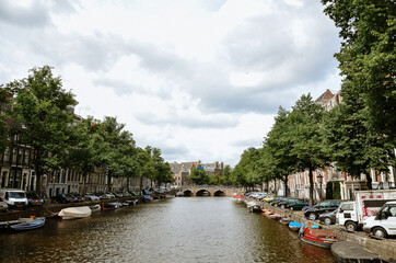 Fototapeta premium Amsterdam canal and boats