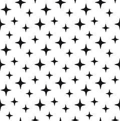 Vector seamless pattern of flat black stars isolated on white background
