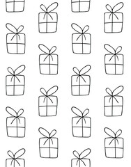 Vector seamless pattern of hand drawn doodle sketch present isolated on white background
