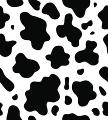 Vector seamless pattern of black cow fur print isolated on white background