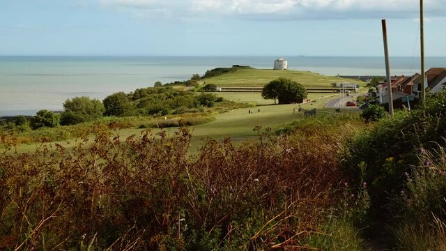Wide view of the marina in Folkestone, a port town on the English Channel, in Kent, south-east England, UK