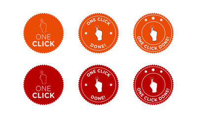 Set of One click done labels.
One click  red round stamp, rubber stamp on white background
