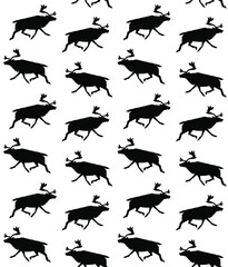 Vector seamless pattern of hand drawn reindeer silhouette isolated on white background
