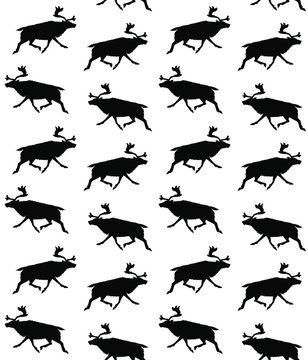 Vector seamless pattern of hand drawn reindeer silhouette isolated on white background
