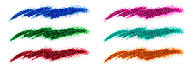 Obraz premium Set multicolored glitter strokes on white background isolated. Bright shiny smear of shimmer. Makeup. Cosmetic products. Sparkly eyeshadow. Template, banner. Blue, green, pink, red, turquoise texture.