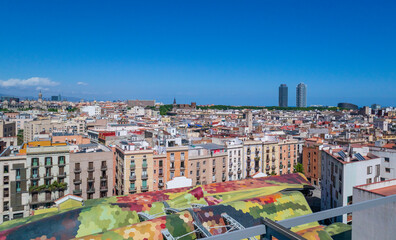Public market and views of the city of Barcelona