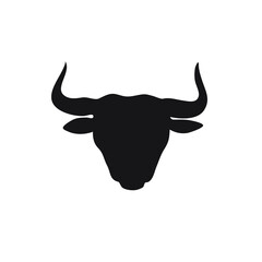 Vector hand drawn bull face head silhouette isolated on white background
