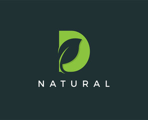 minimal letter d leaf logo template - vector illustration