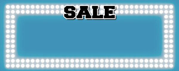 Sale Shopping Banner, blue, template. Sales Banner Shopping, Top Sales, Top Deals. Frame with bulbs and place for own icons, products or text.