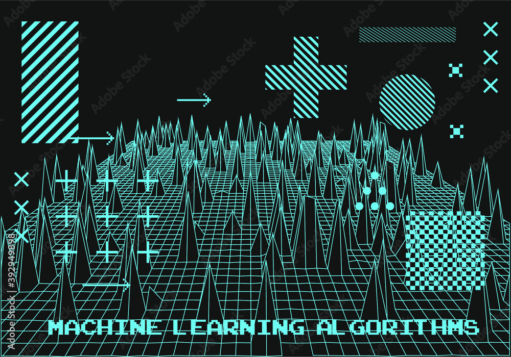 Leinwandbilder Big data and complex information visualization concept. Glitched and distorted polygonal 3d surface, graph or map of mathematical function.