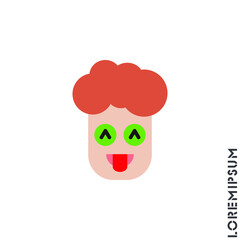 teasing emoji. Vector boy, man icon of cartoon teasing emoji with tongue and winking eyes in color style emoticon 