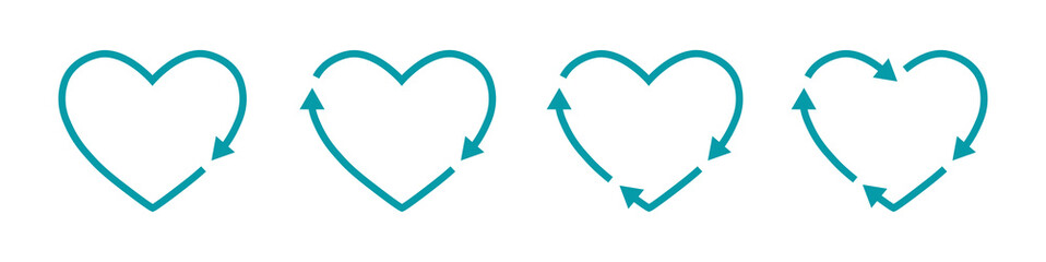 Recycle heart arrow icon, recycle love. Silhouette recycling. Set of arrows hearts. Heart earth enviromental. Vector illustration.