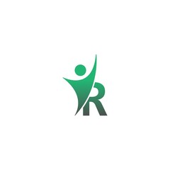 Letter R  icon logo with abstrac sucsess man in front, alphabet logo icon creative design