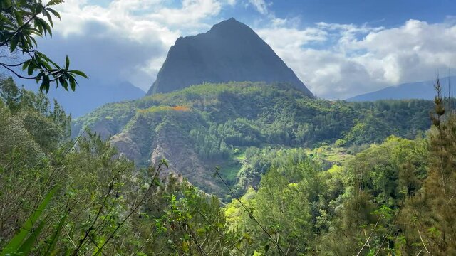 View of the Piton Cabris, a mountain peak in the Cirque de Mafate, a caldera on R&eacute;union Island
